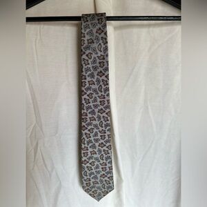 Grey Paisley Men's Tie with Burgundy & Navy Accents